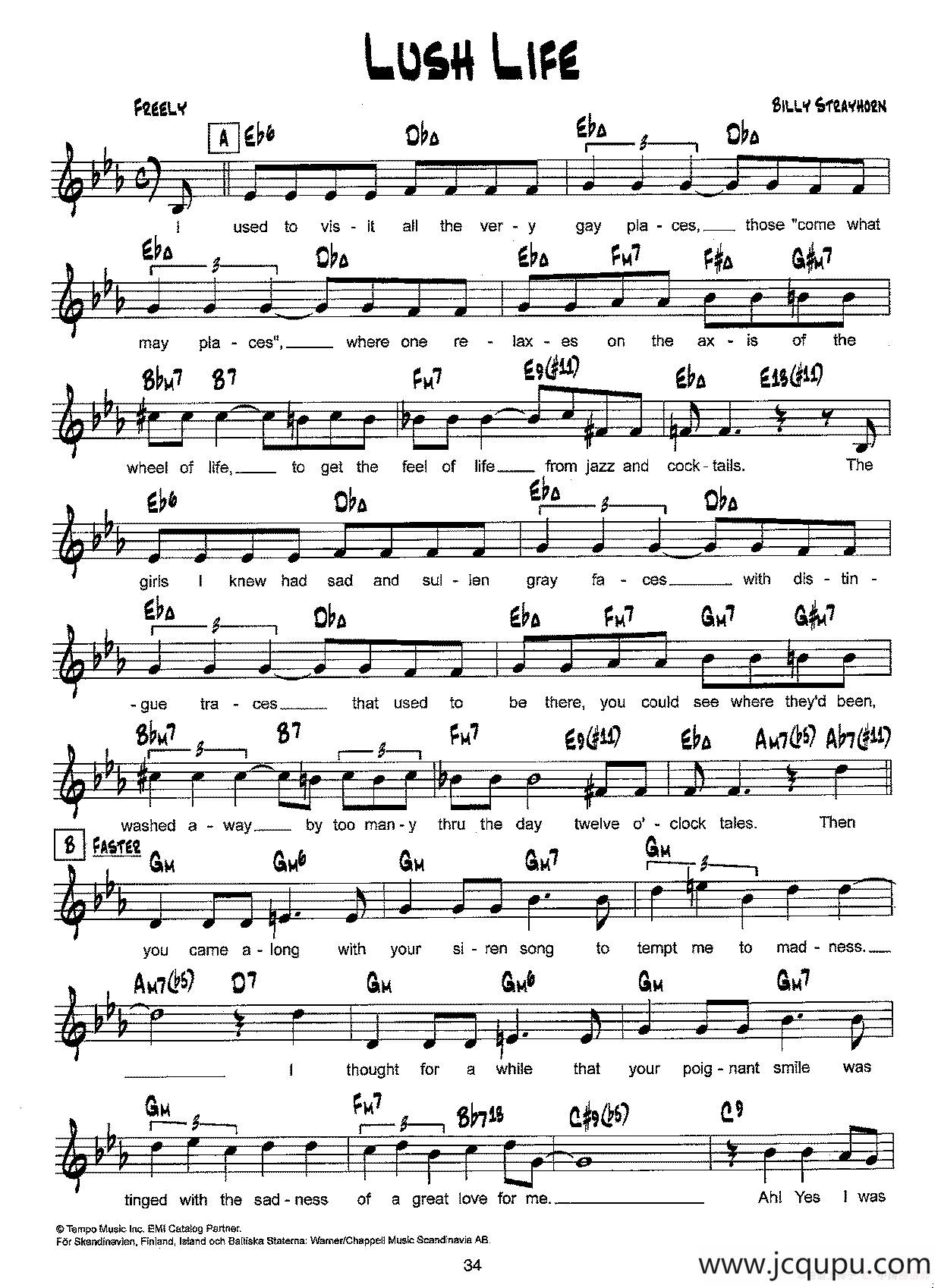 降B爵士乐谱：LUSH LIFE简谱