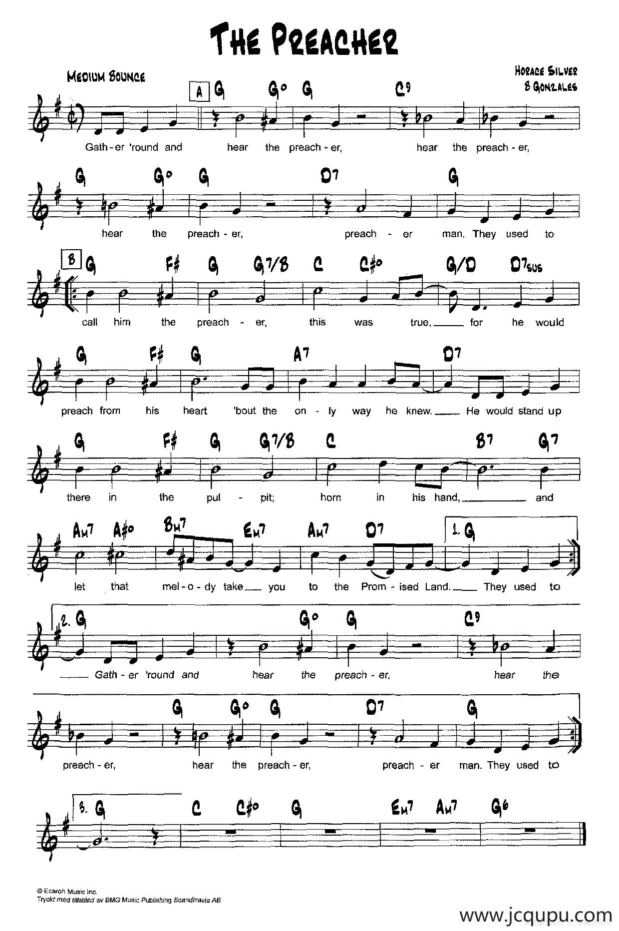 降B爵士乐谱：THE PREACHER简谱