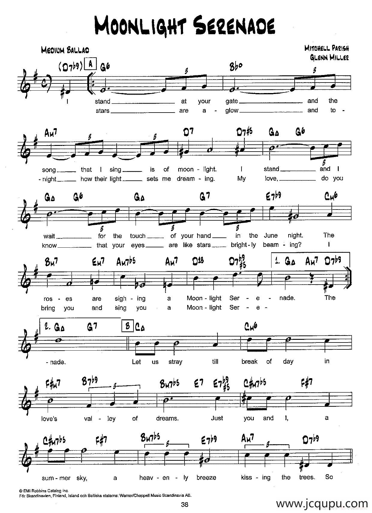 降B爵士乐谱：MOONLIGHT SERENAOE简谱