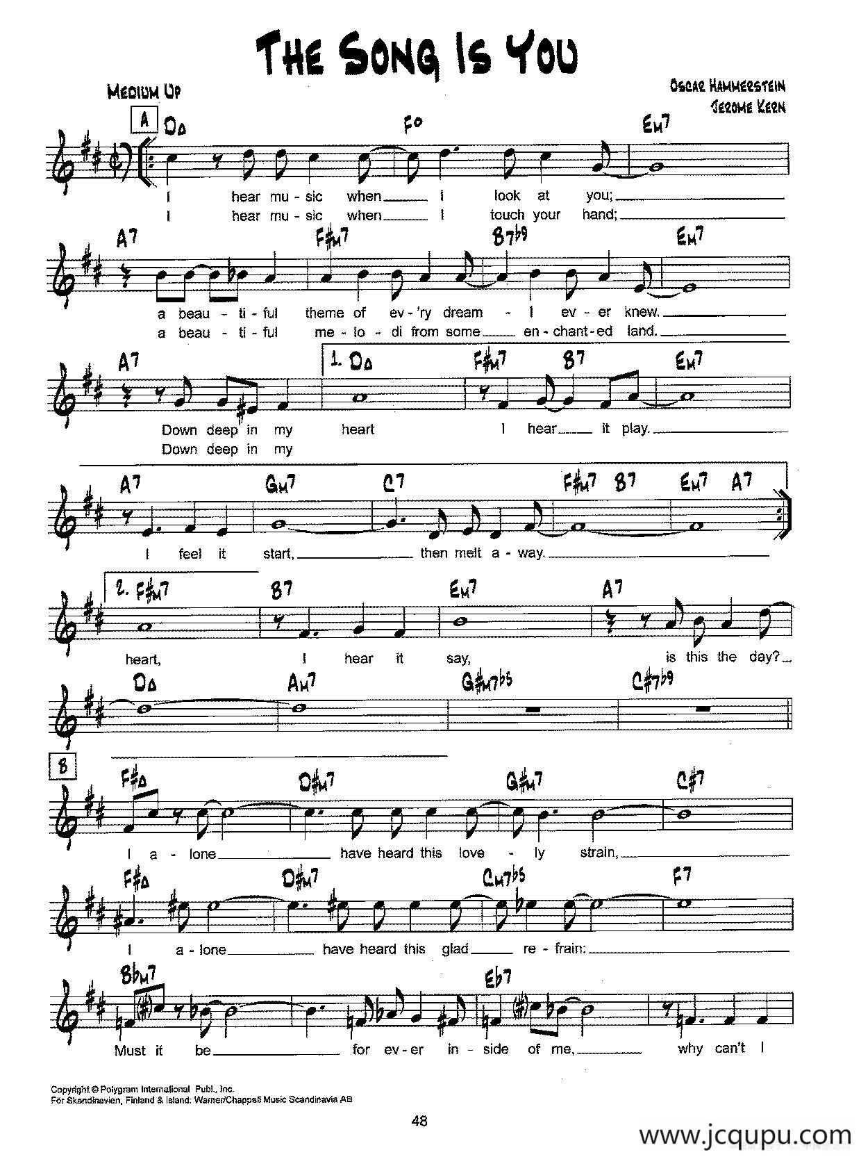 降B爵士乐谱：THE SONG IS YOU简谱