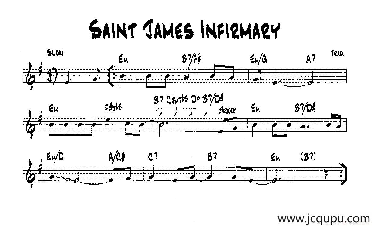 降B爵士乐谱：SAINT JAMES INFIRMARY简谱