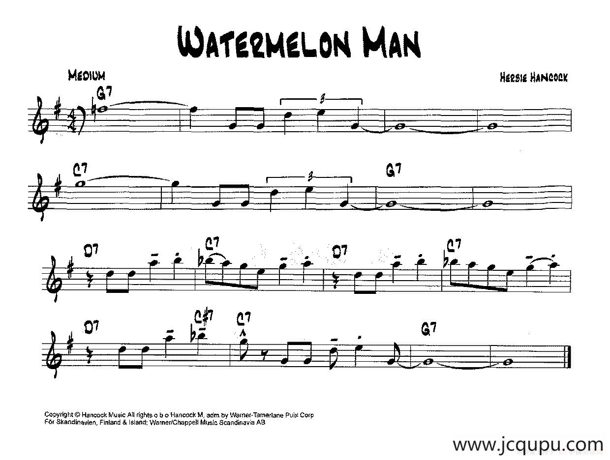 降B爵士乐谱：WATERMELON MAN简谱