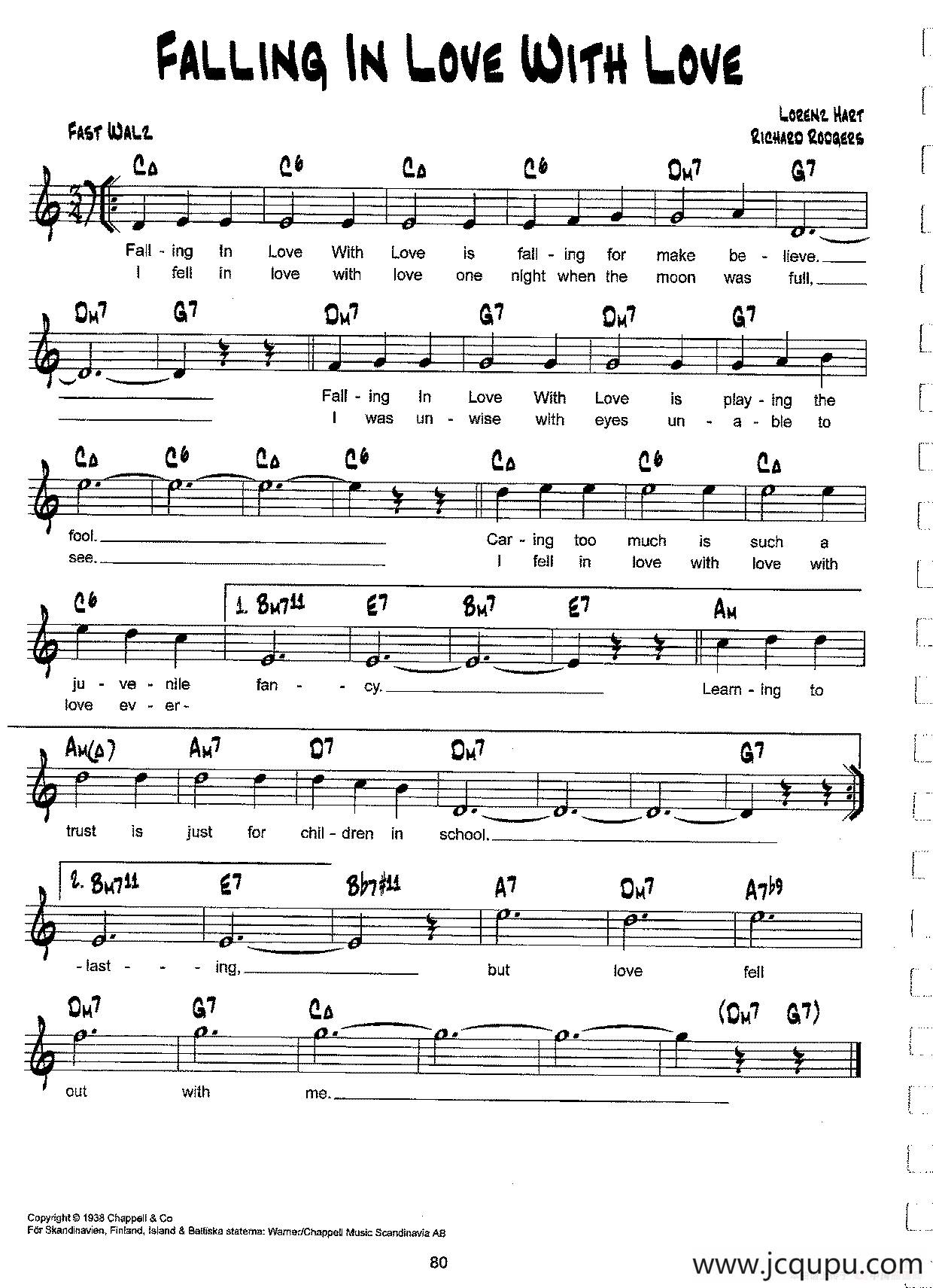 降B爵士乐谱：FALLING IN LOVE WITH LOVE简谱