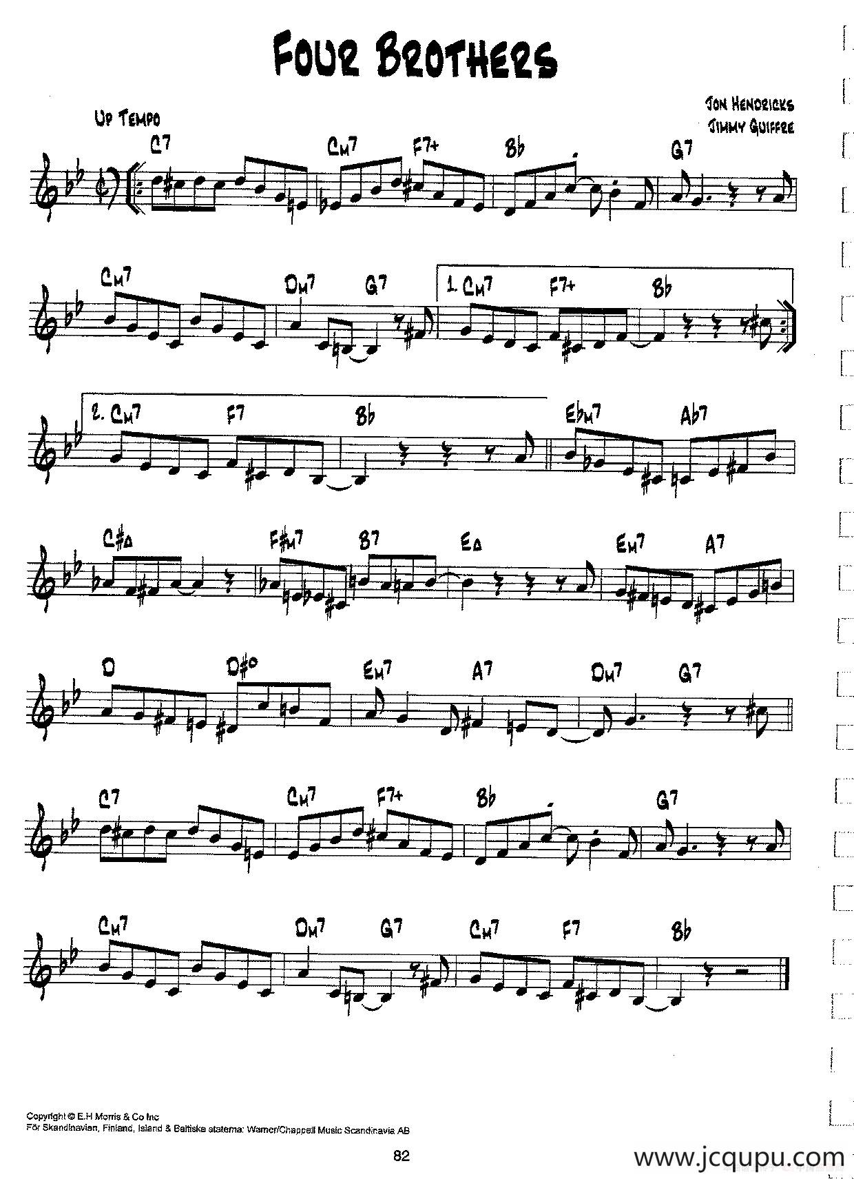 降B爵士乐谱：FOUR BROTHERS简谱