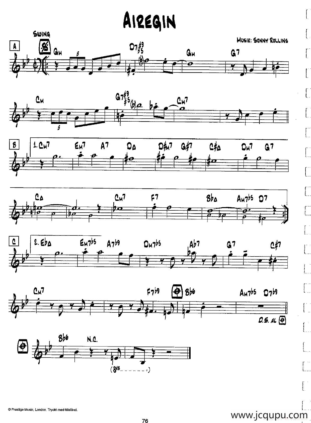 降B爵士乐谱：AIREGIN简谱