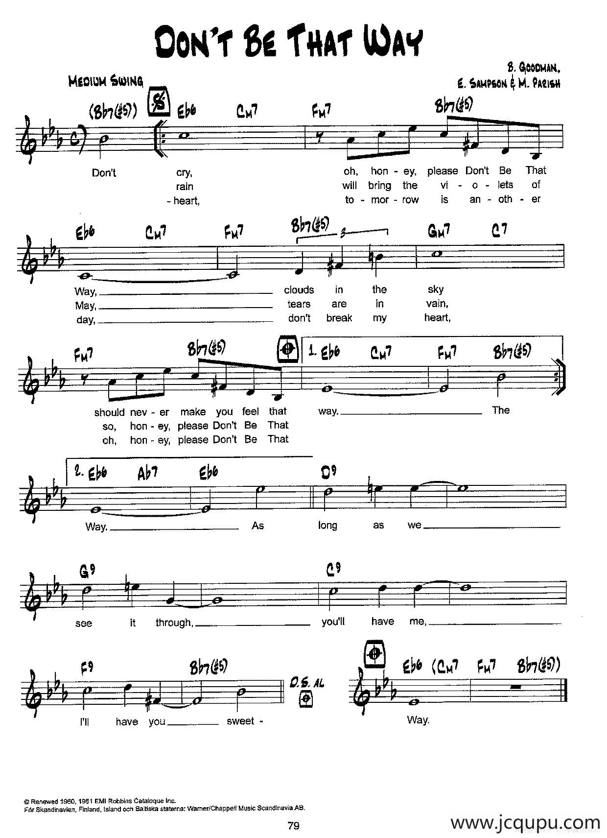 降B爵士乐谱：DON'T BE THAT WAY简谱