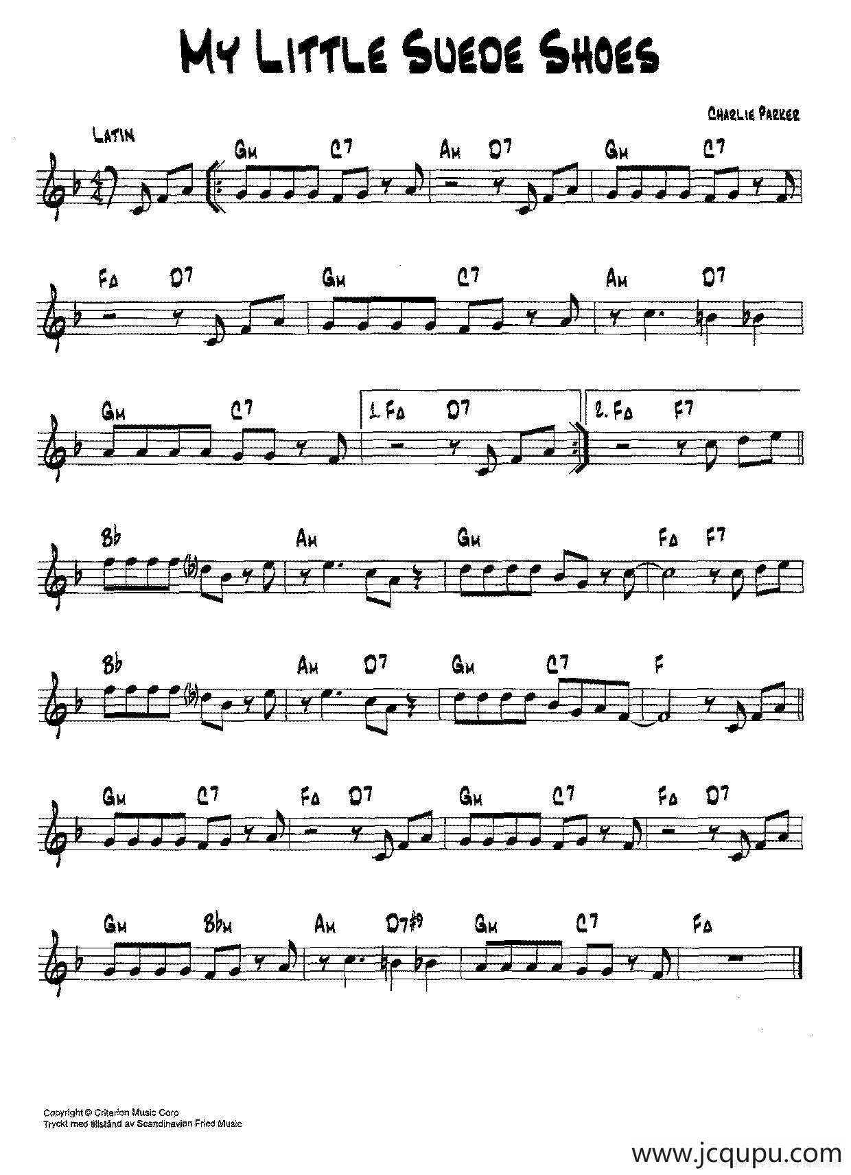 降B爵士乐谱：MY LITTLE SUEDE SHOES简谱