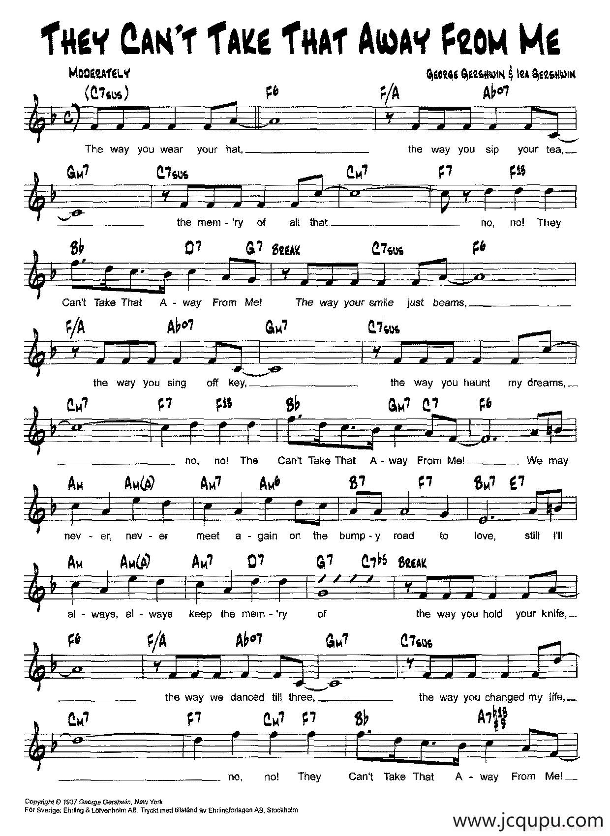 降B爵士乐谱：THEY CAN'T TAKE THAT AWAY FROM ME简谱