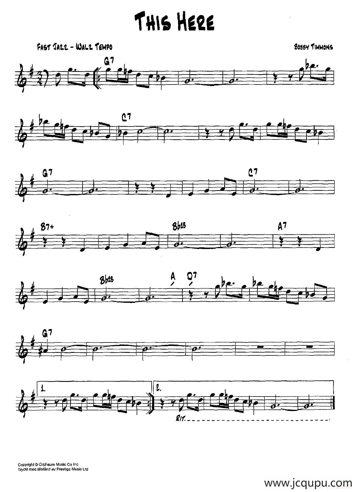 降B爵士乐谱：THIS HERE简谱