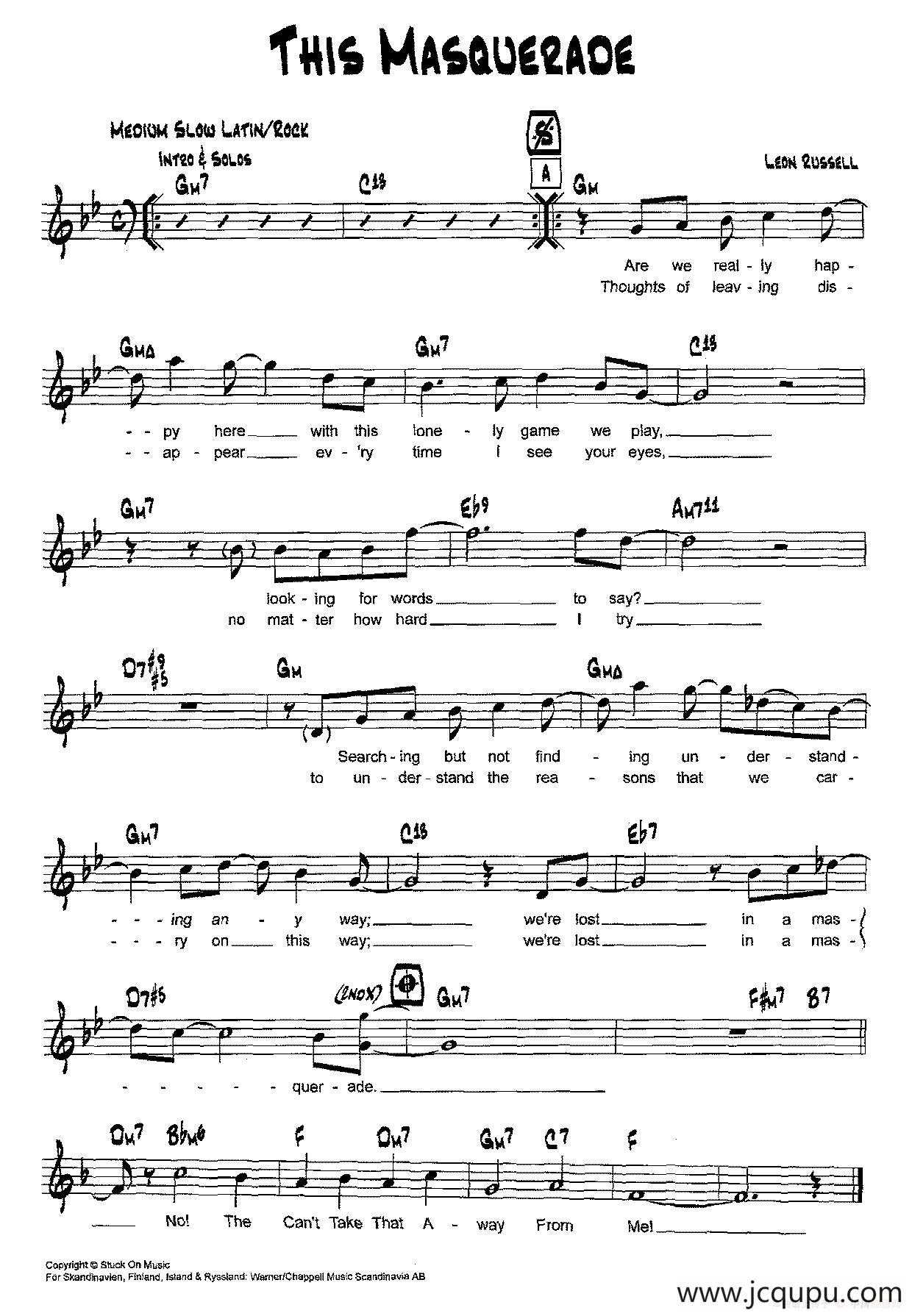 降B爵士乐谱：THIS MASQUERADE简谱