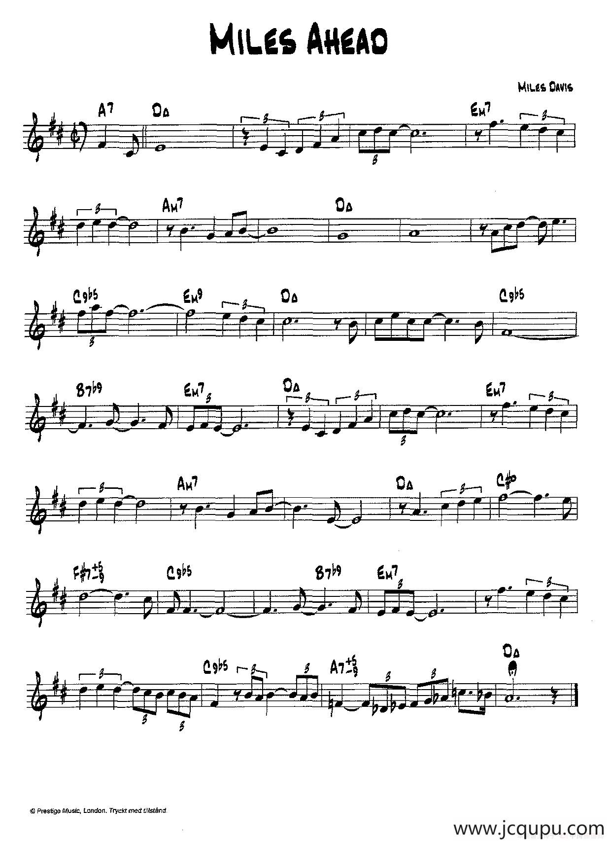 降B爵士乐谱：MILES AHEAD简谱