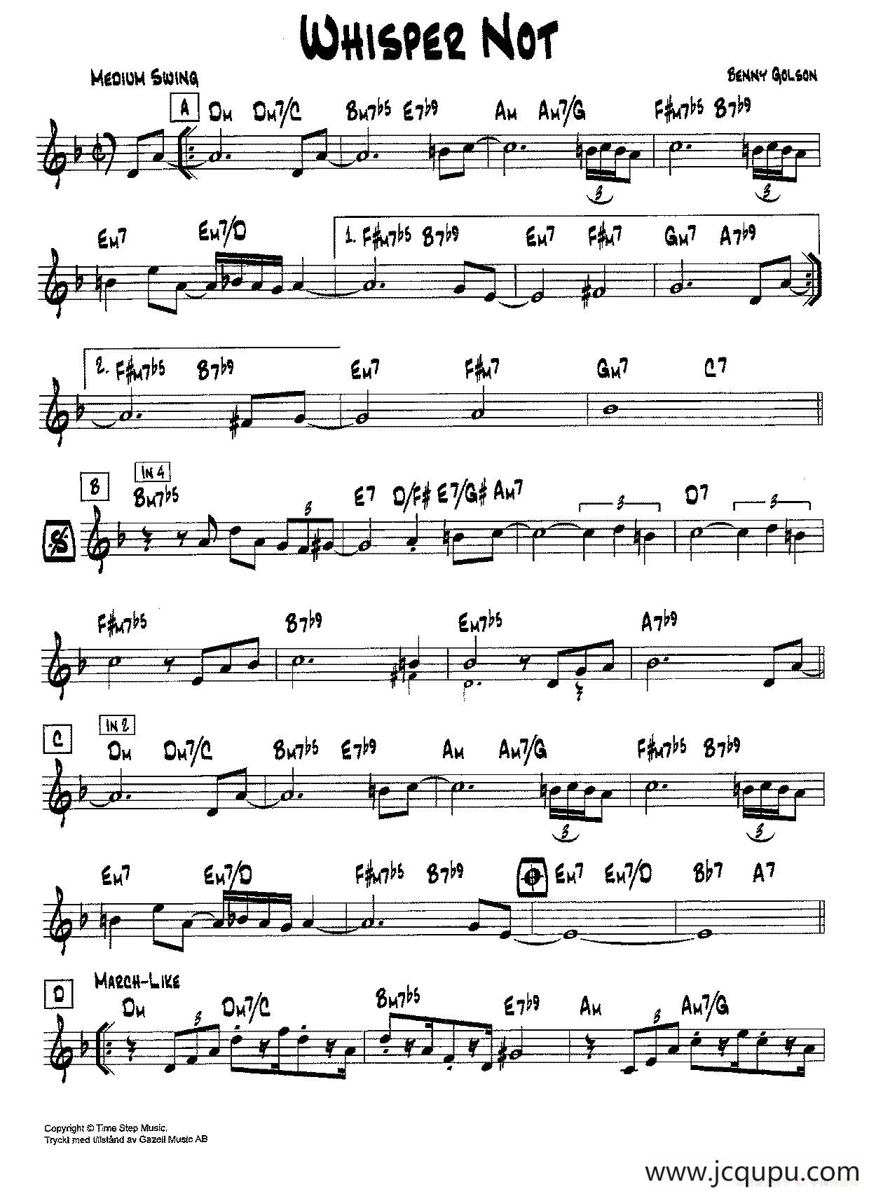 降B爵士乐谱：WHISPER NOT简谱