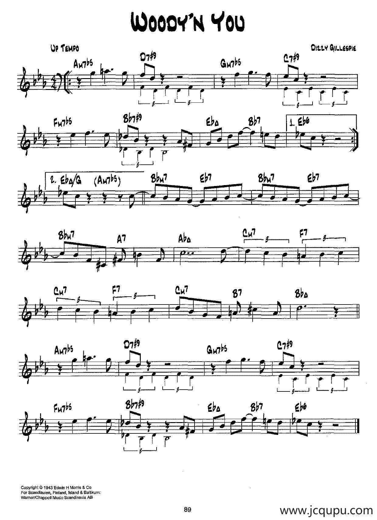 降B爵士乐谱：WOODY'N YOU简谱