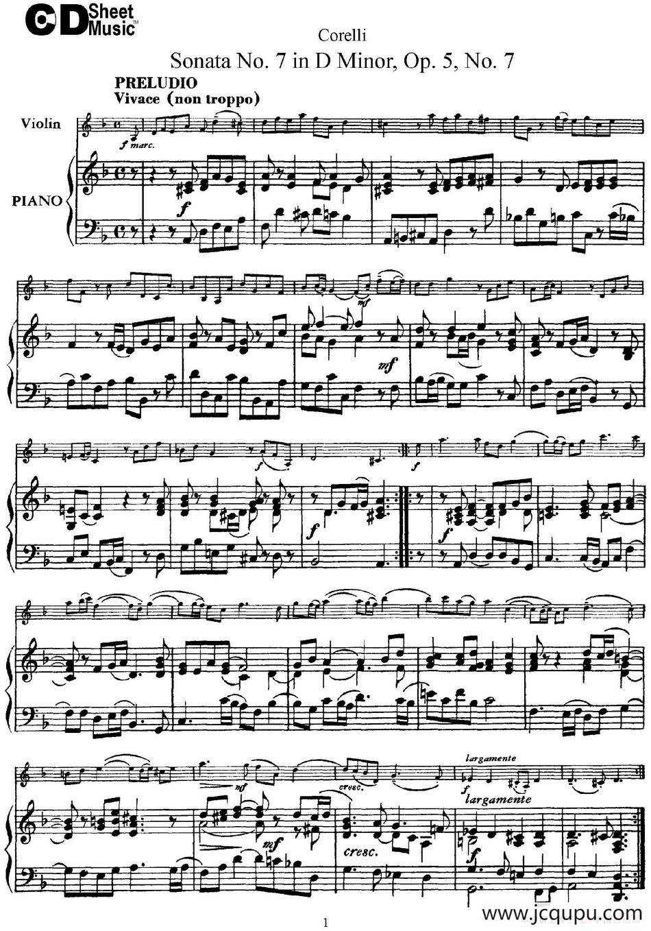 Sonata No.7 in D Minor Op.5 No.7（小提琴+钢琴伴奏）简谱