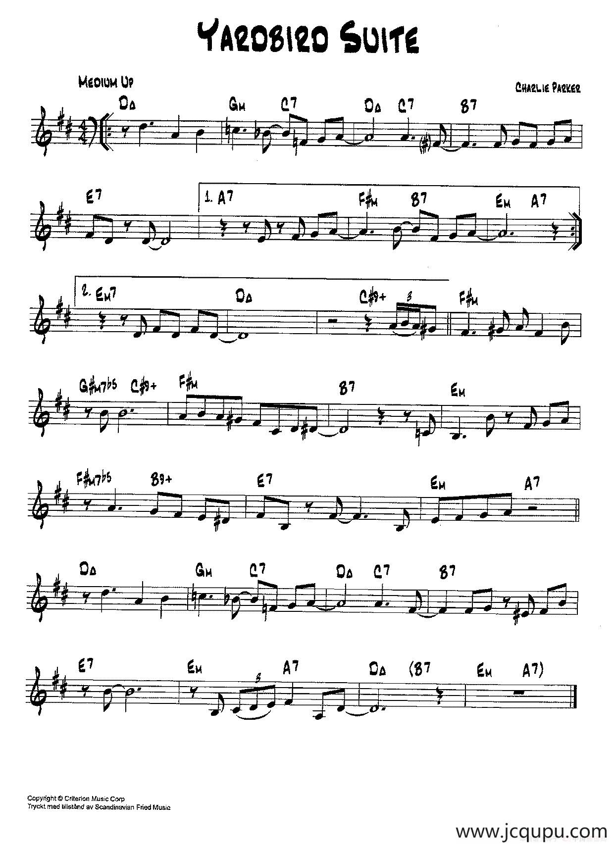 降B爵士乐谱：YARDBIRD SUITE简谱