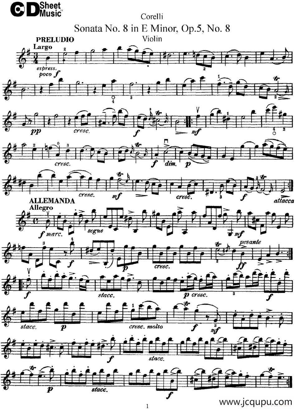 Sonata No.8 in E MinorOp.5 No.8简谱