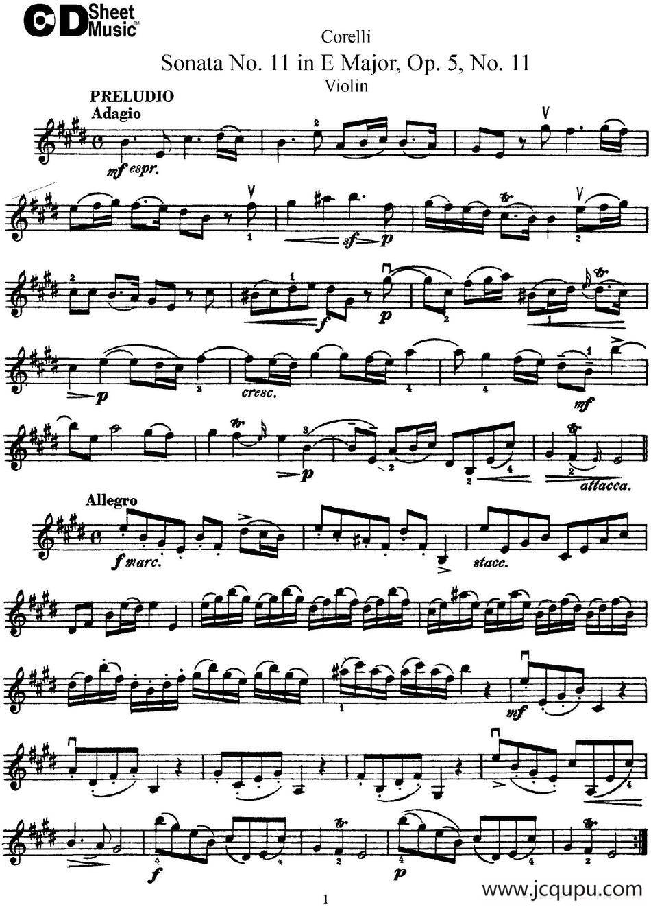 Sonata No.11 in E Major Op.5 No.11简谱