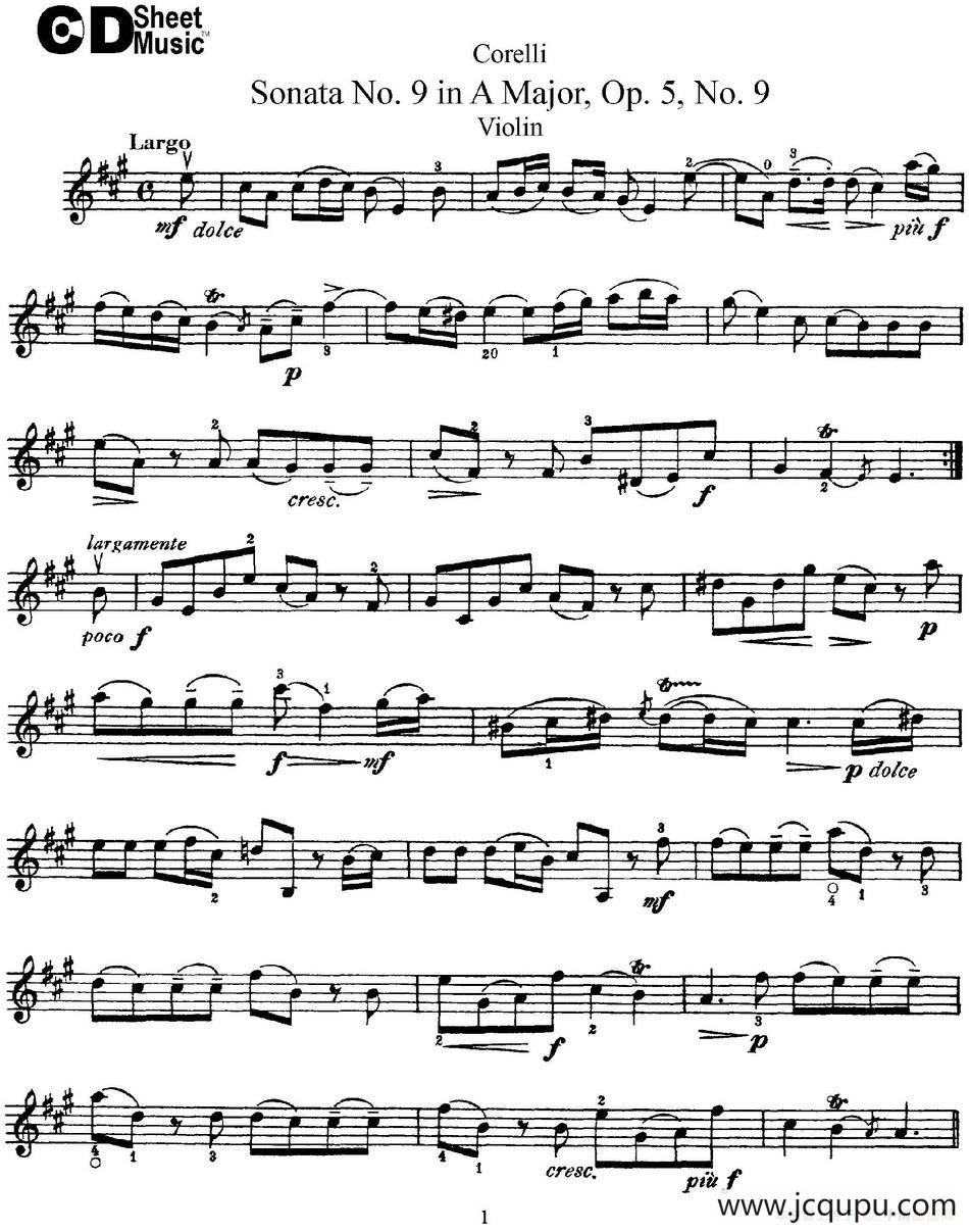 Sonata No.9 in A Major Op.5 No.9简谱
