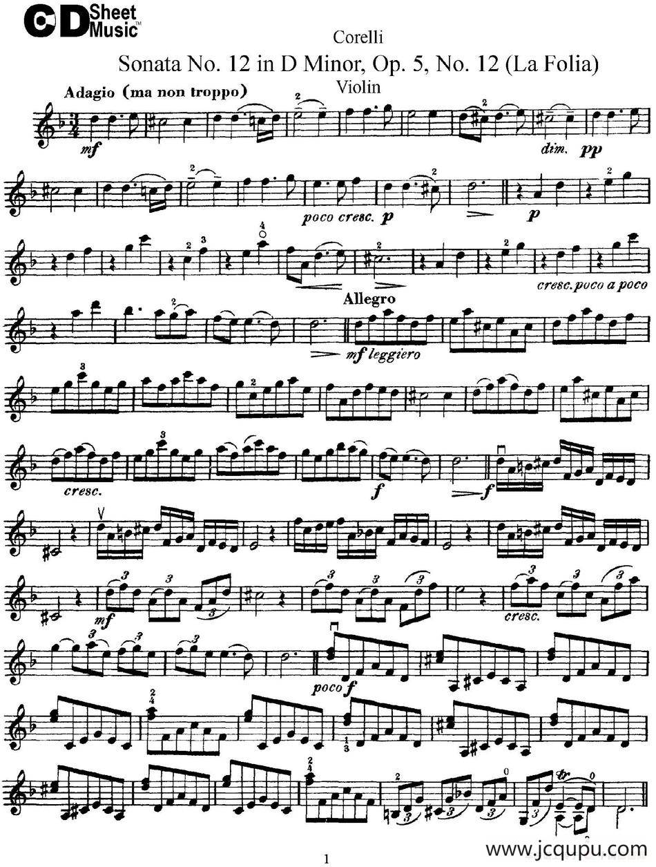 Sonata No.12 in D Minor Op.5 No.12简谱
