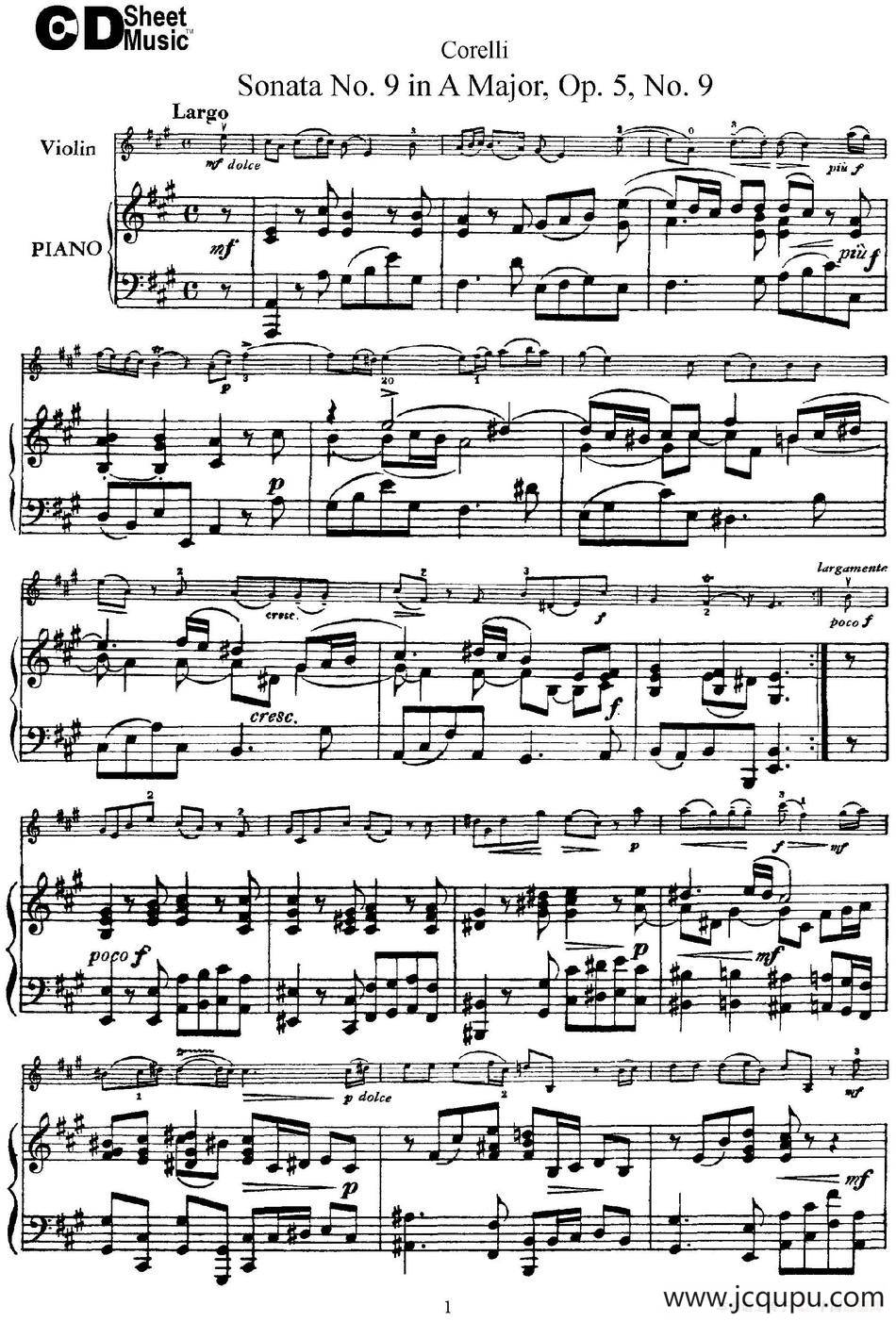 Sonata No.9 in A Major Op.5 No.9（小提琴+钢琴伴奏）简谱