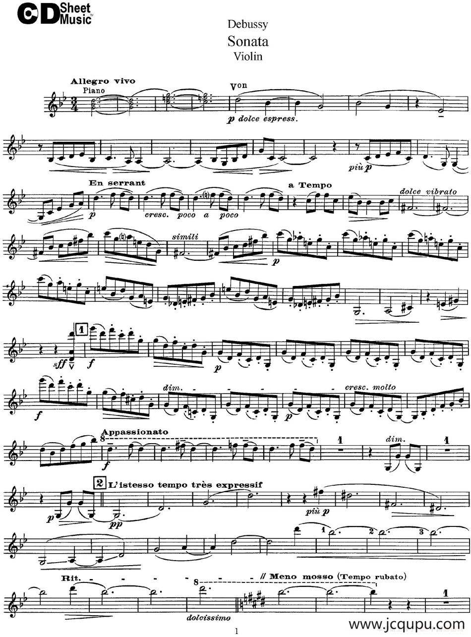Debussy Sonata简谱