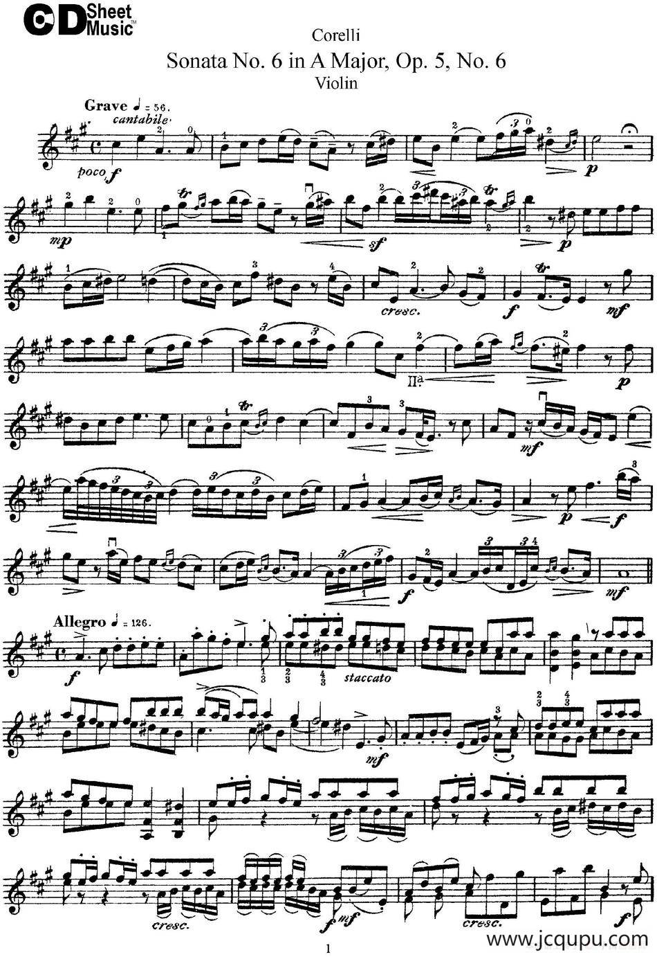 Sonata No.6 in A Major Op.5 No.6简谱