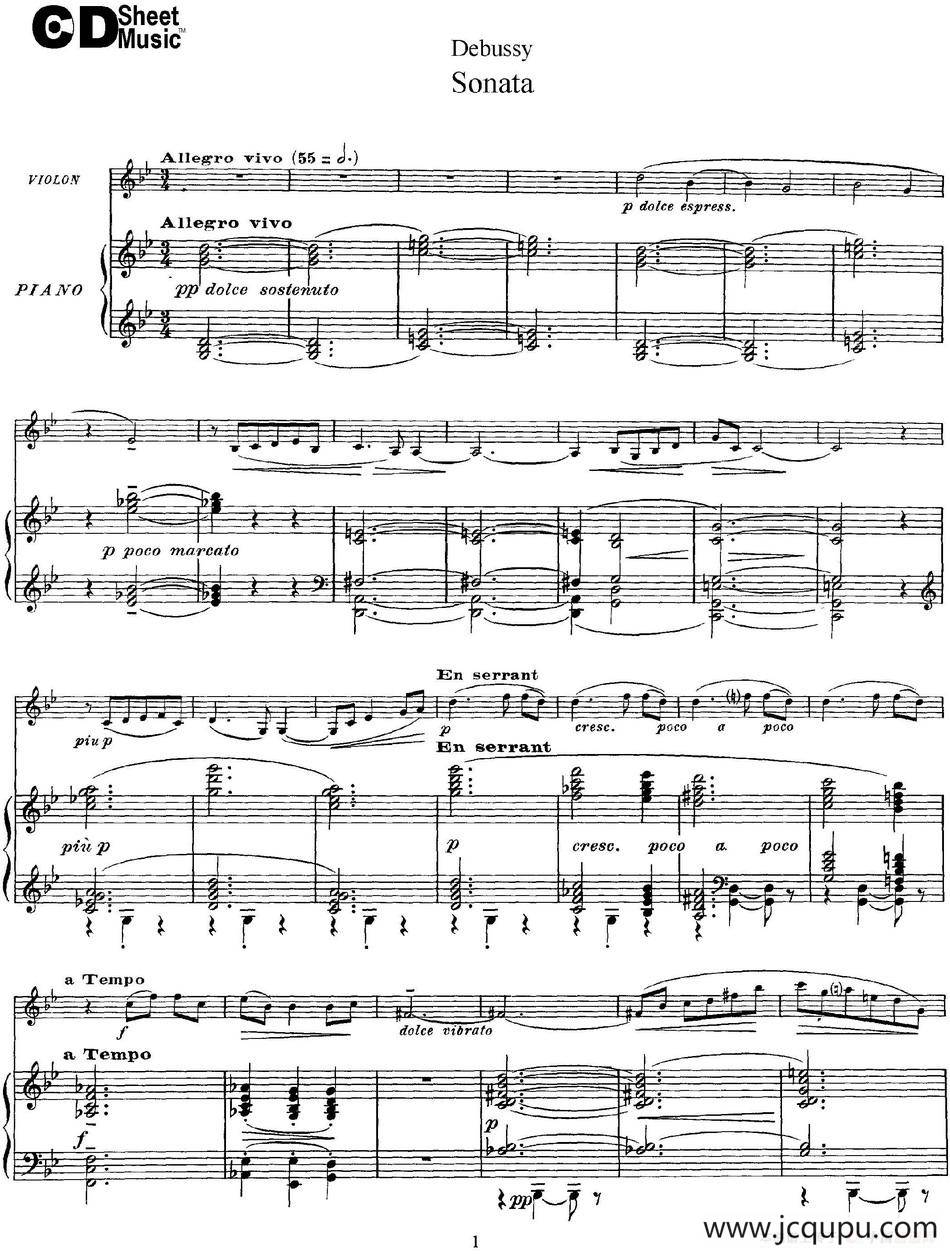 Debussy Sonata（小提琴+钢琴伴奏）简谱