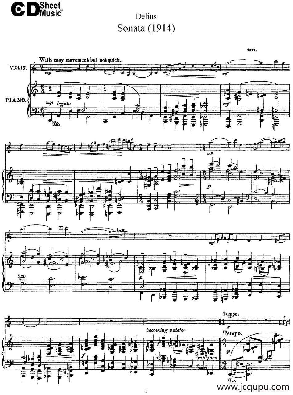 Delius Sonata（小提琴+钢琴伴奏）简谱