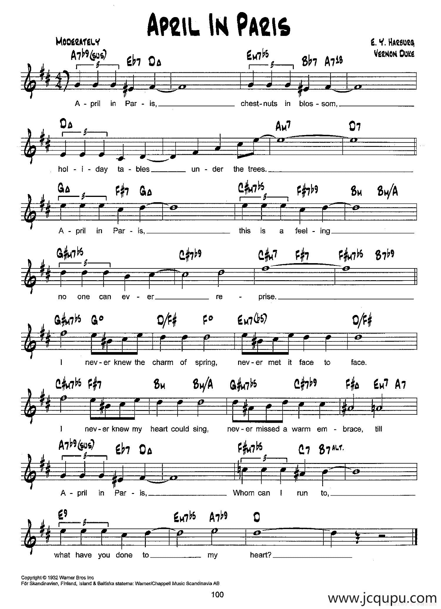 降B爵士乐谱：APRIL IN PARIS简谱