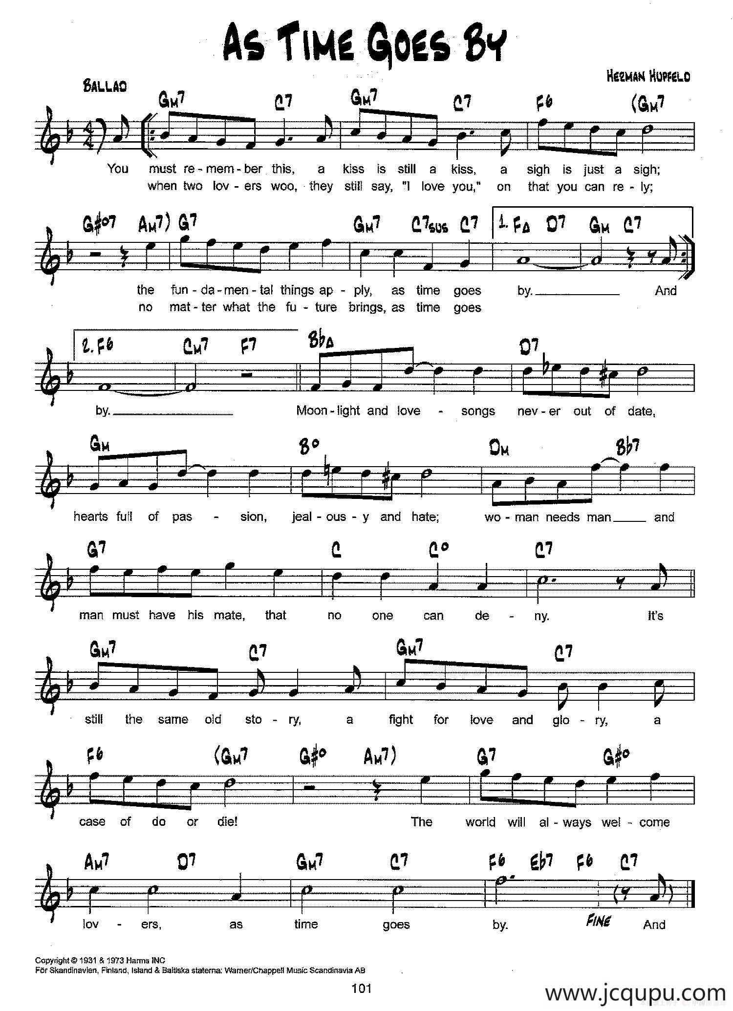 降B爵士乐谱：AS TIME GOES BY简谱