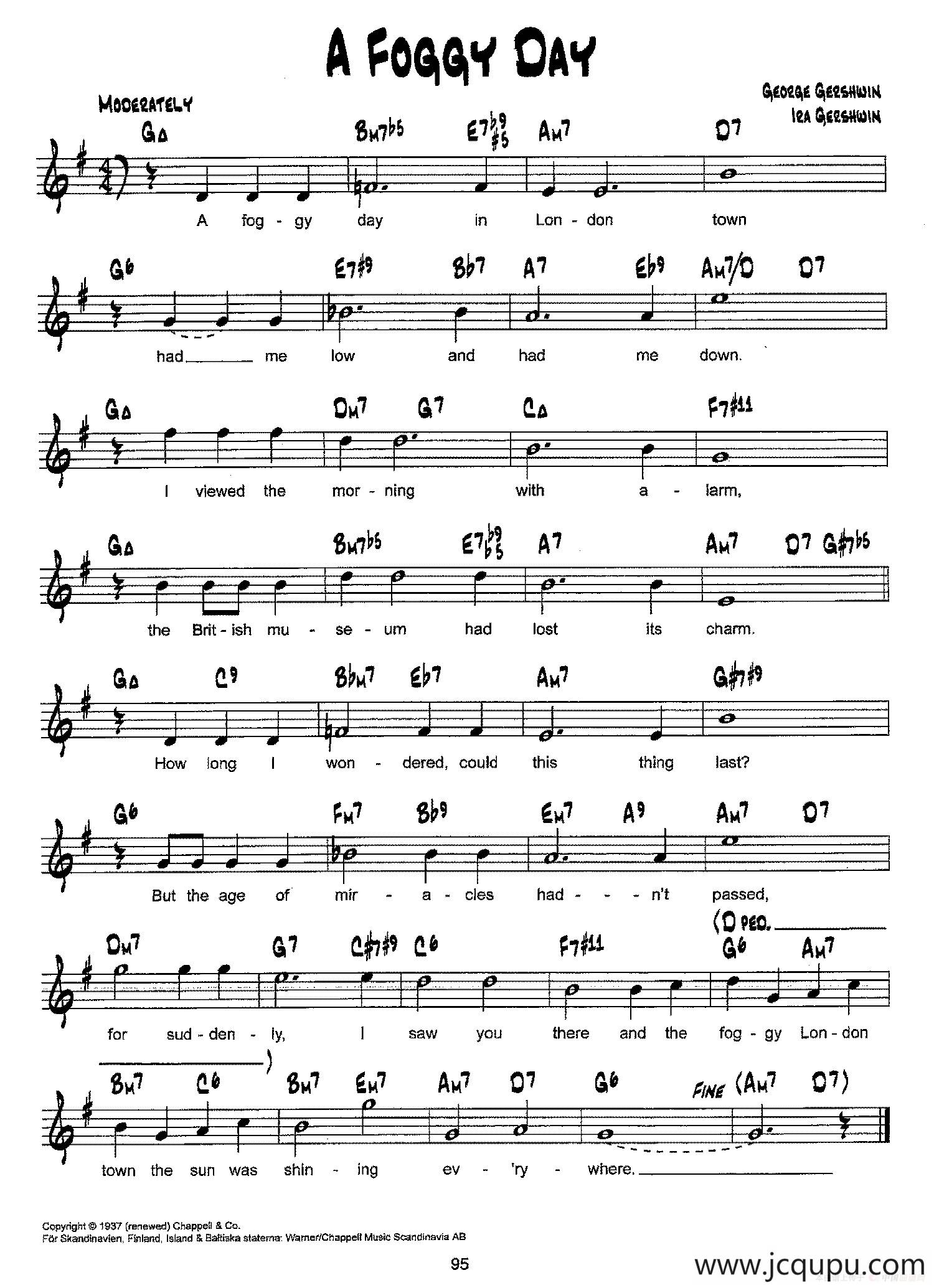 降B爵士乐谱：A FOGGY DAY简谱