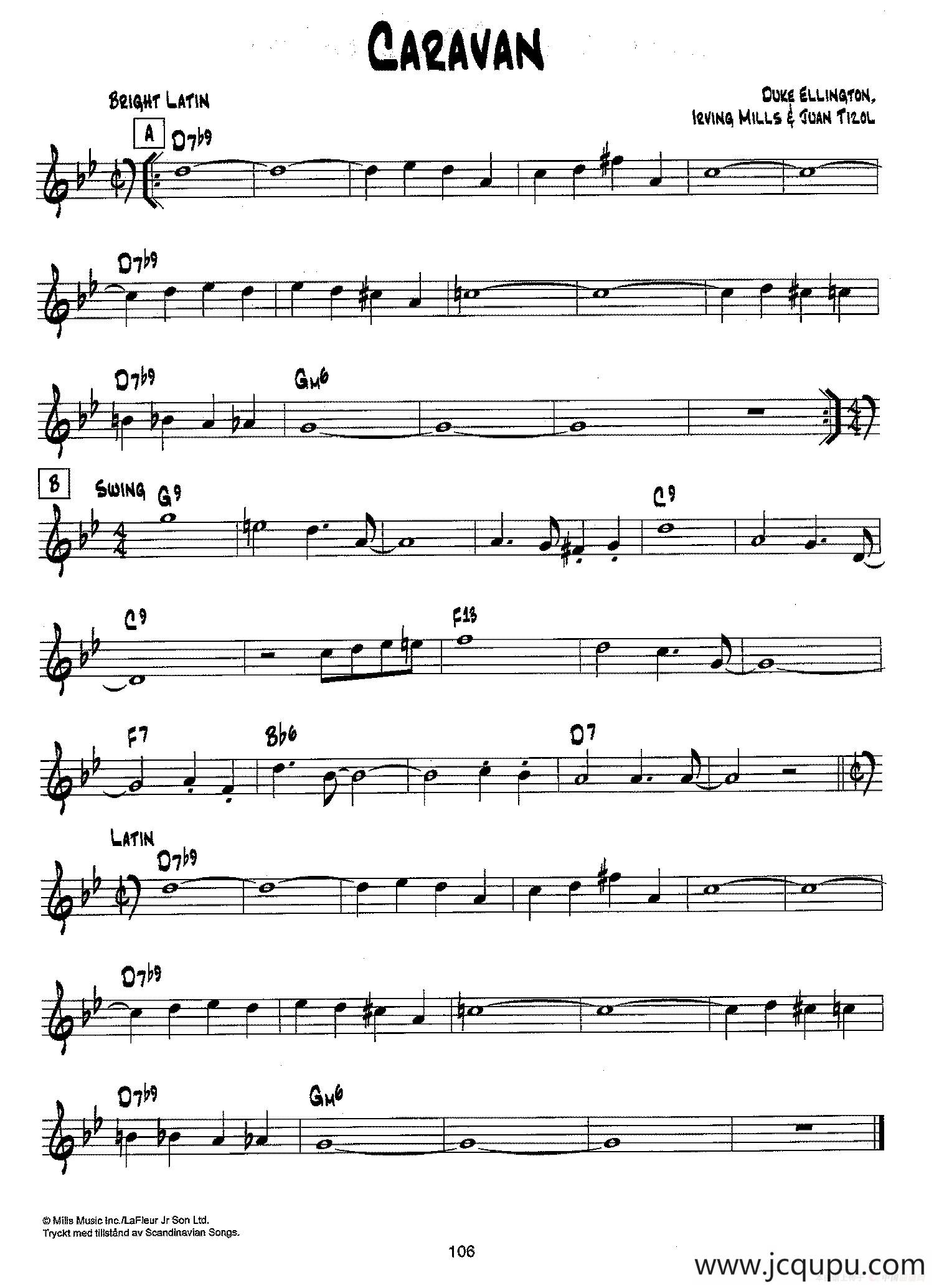降B爵士乐谱：CARAVAN简谱