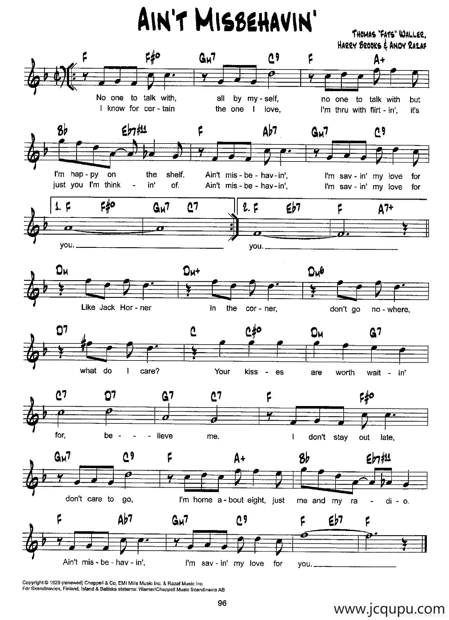 降B爵士乐谱：AIN'T MISBEHAVIN'简谱