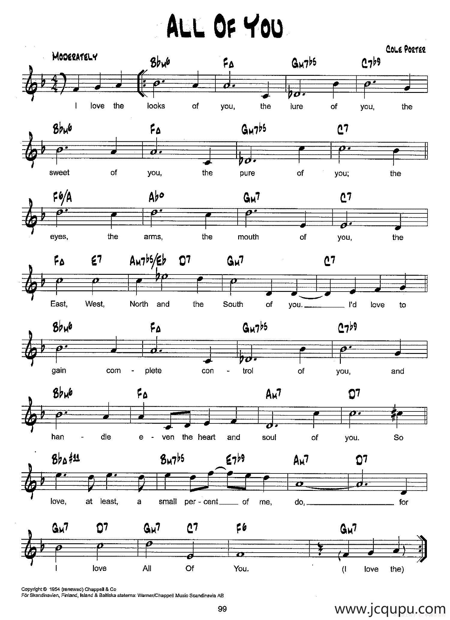 降B爵士乐谱：ALL OF YOU简谱