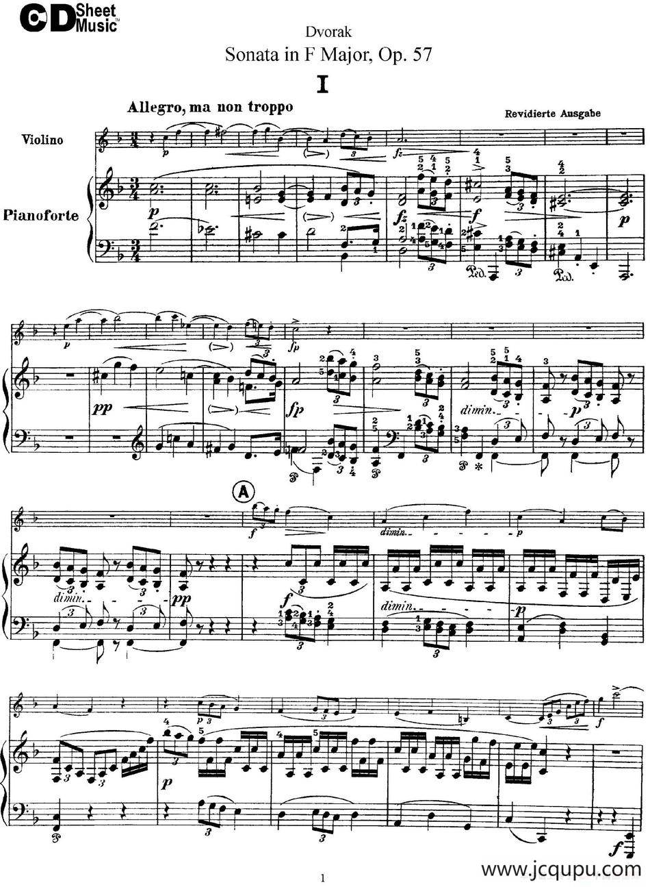 Violin Sonata Op.57（小提琴+钢琴伴奏）简谱