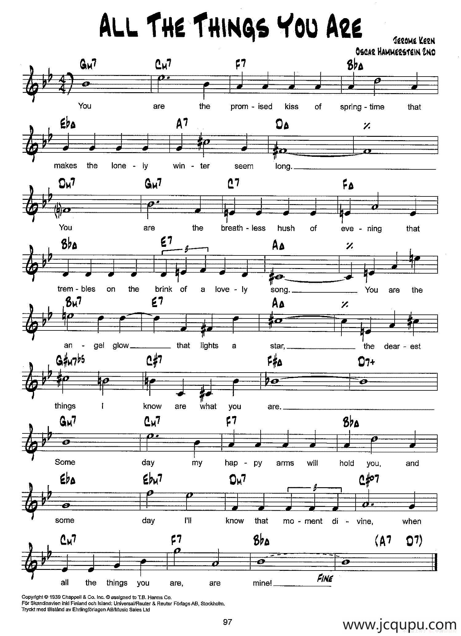 降B爵士乐谱：ALL THE THINGS YOU ARE简谱