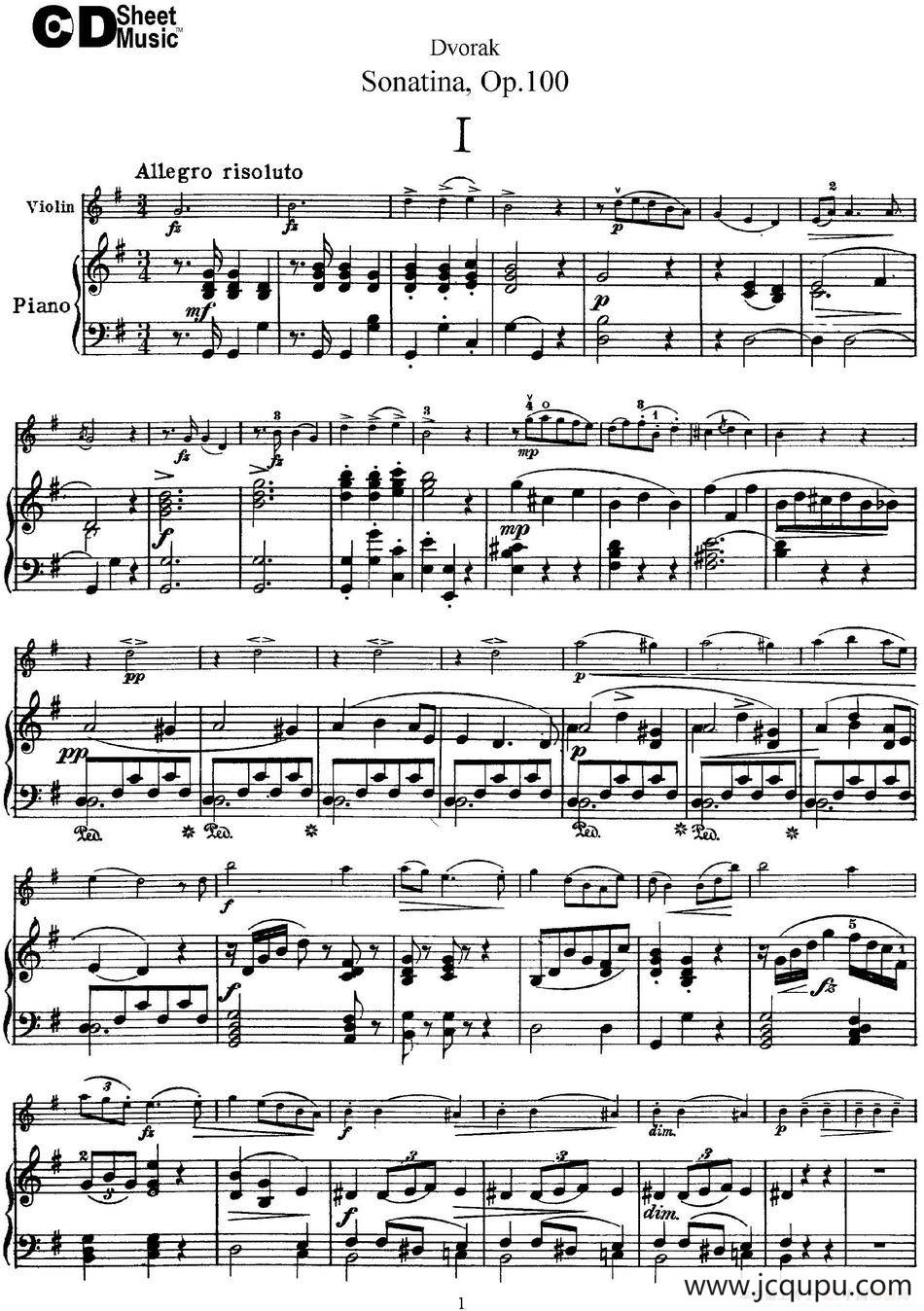 Violin Sonatina Op.100（小提琴+钢琴伴奏）简谱