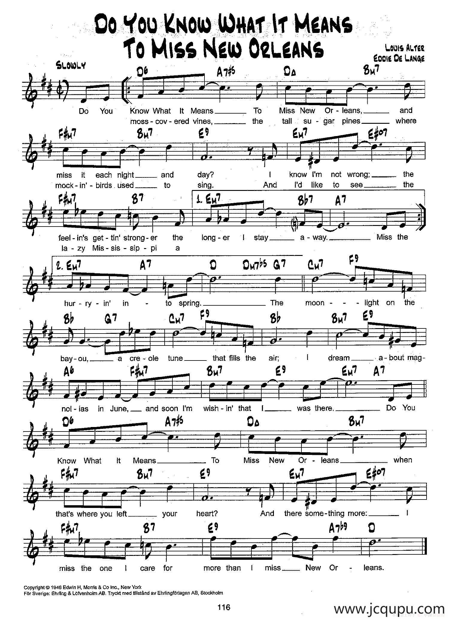 降B爵士乐谱：DO YOU KNOW WHAT IT MEANS TO MISS NEW ORLEANS简谱