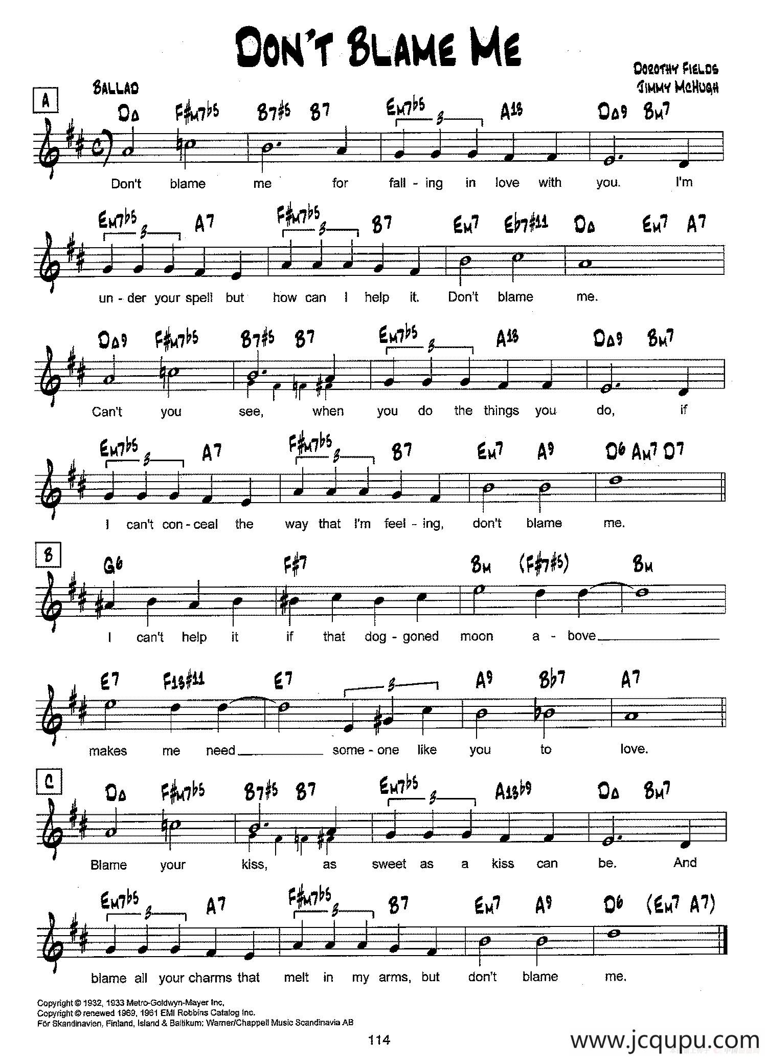 降B爵士乐谱：DON'T BLAME ME简谱