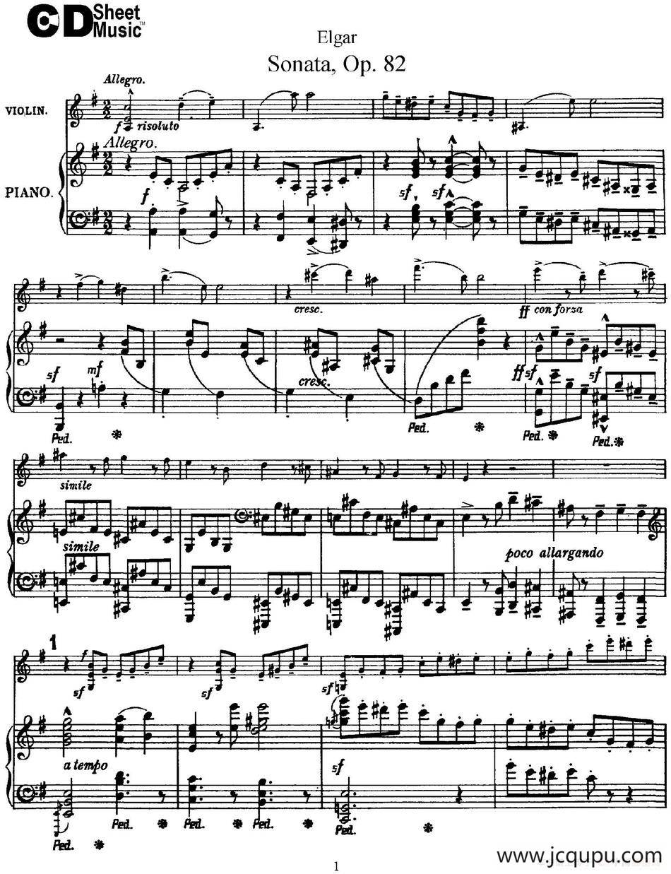 Violin Sonata Op.82（小提琴+钢琴伴奏）简谱