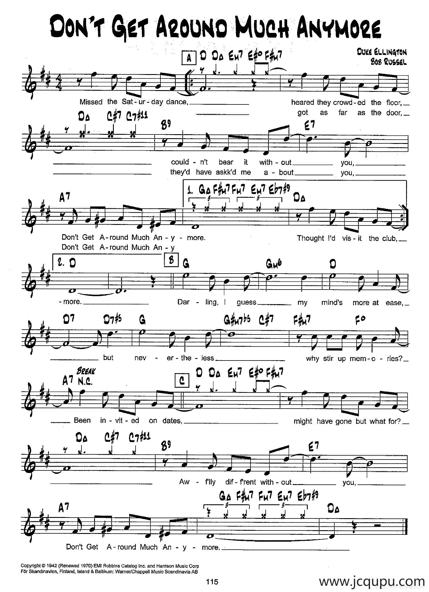 降B爵士乐谱：DON'T GET AROUND MUCH ANYMORE简谱