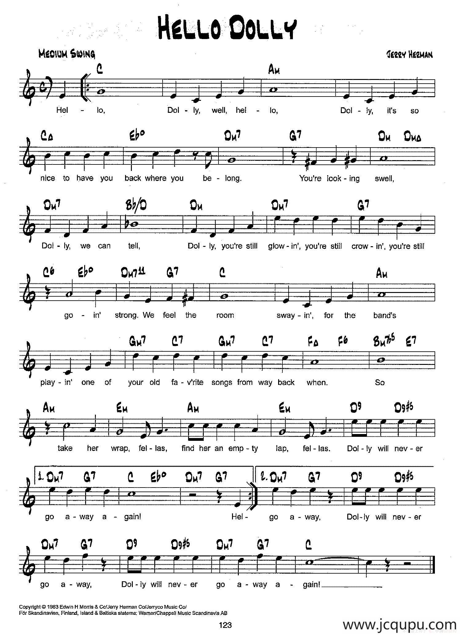 降B爵士乐谱：EHLLO DOLLY简谱