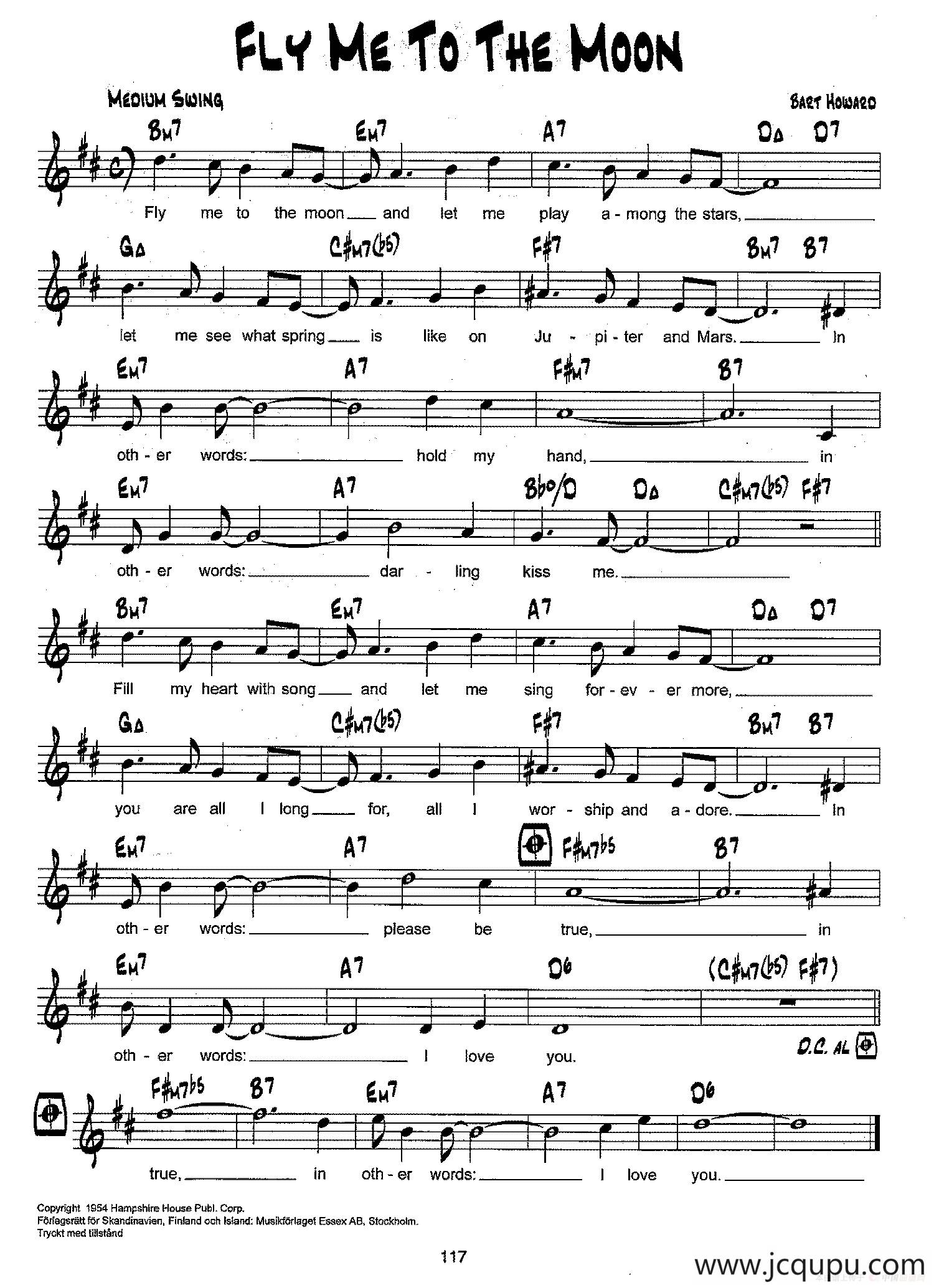 降B爵士乐谱：FLY ME TO THE MOON简谱