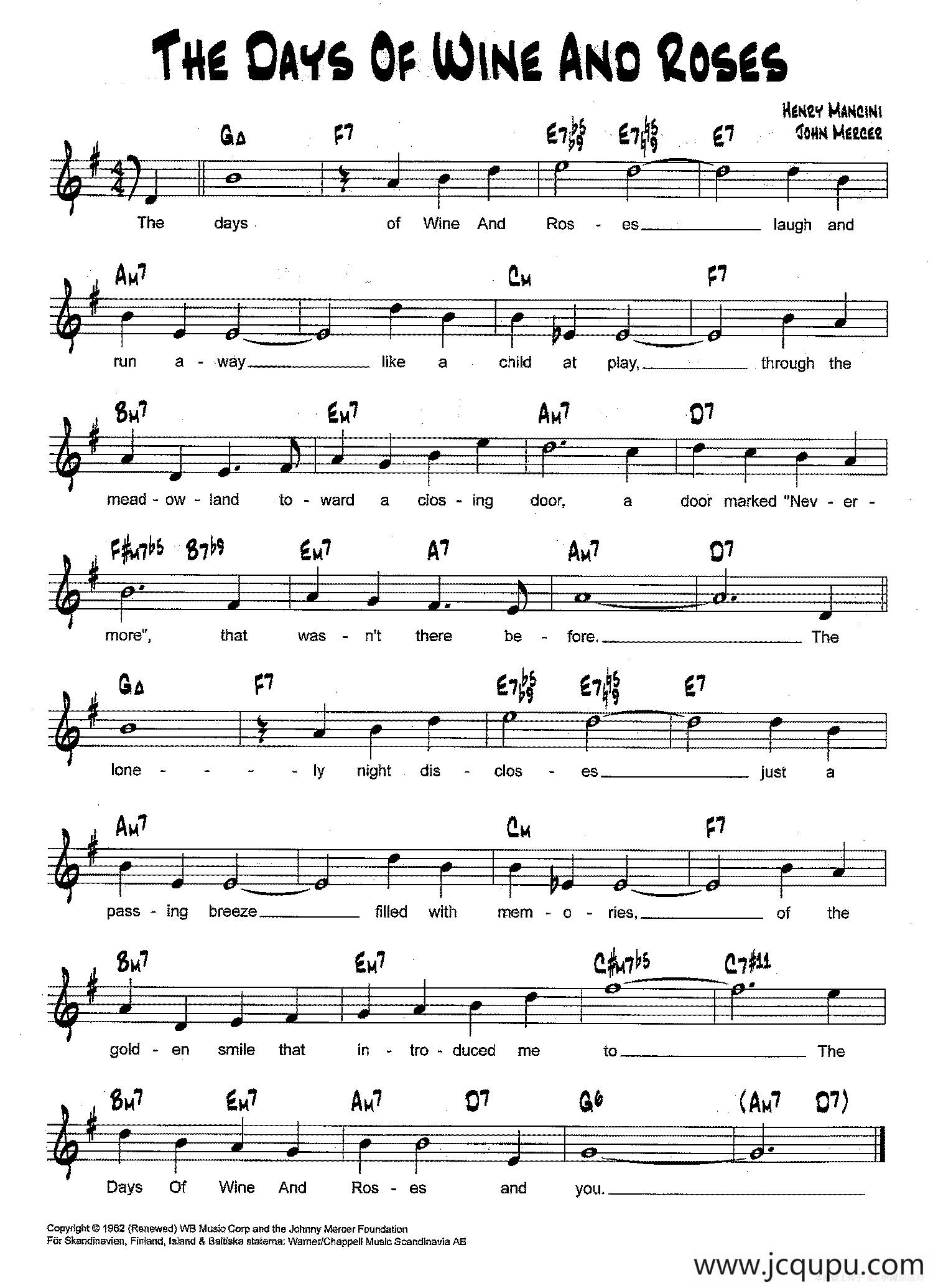 降B爵士乐谱：THE DAYS OF WINE AND ROSES简谱