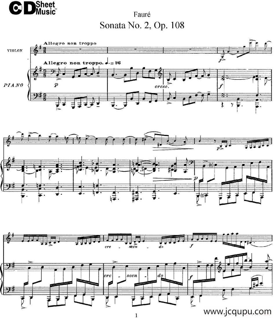 Violin Sonata No.2 Op.108（小提琴+钢琴伴奏）简谱