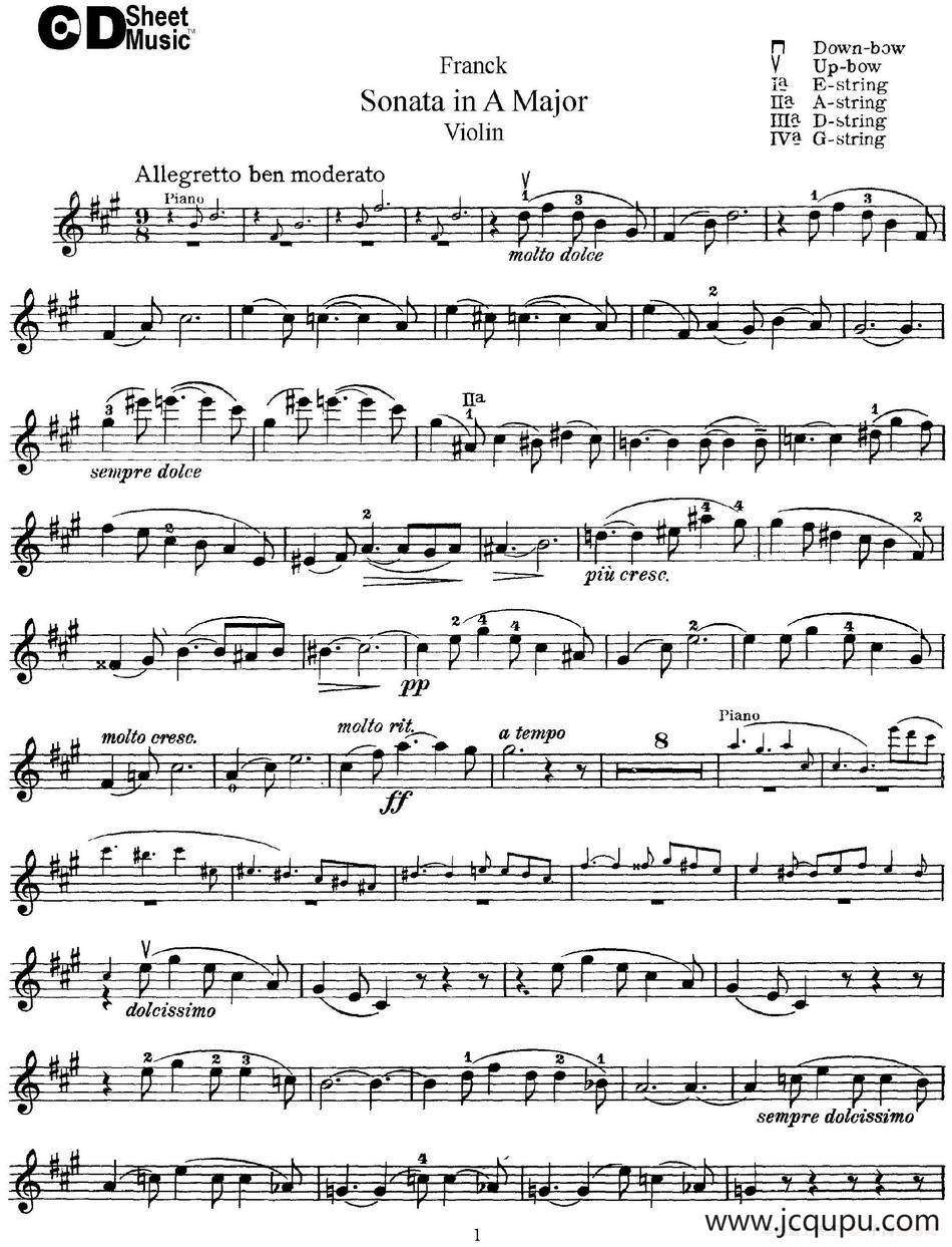 Franck Sonata in A Major简谱