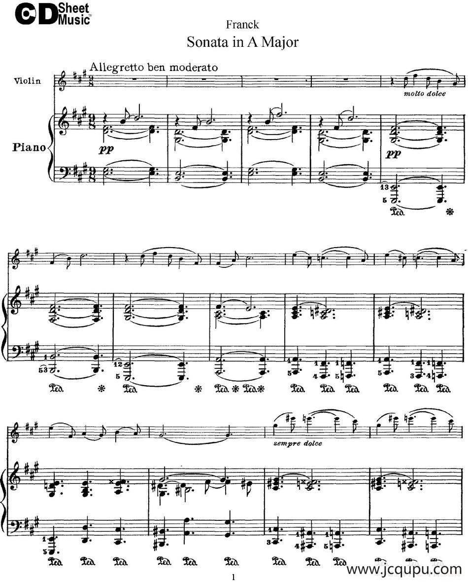 Franck Sonata in A Major（小提琴+钢琴伴奏）简谱
