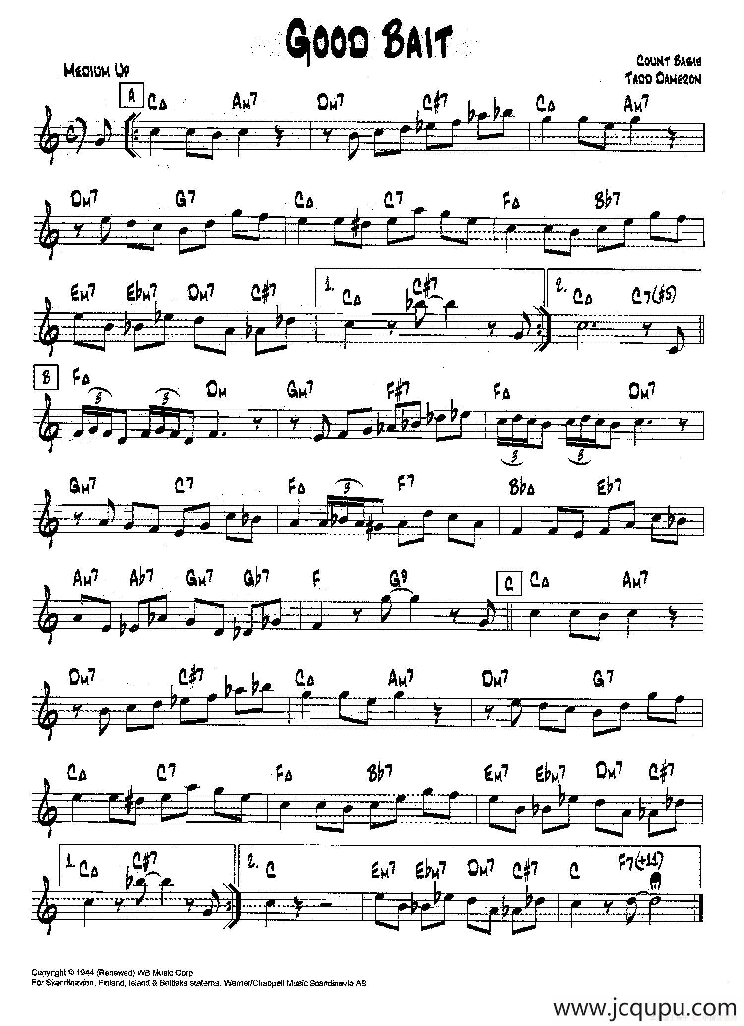 降B爵士乐谱：GOOD BAIT简谱