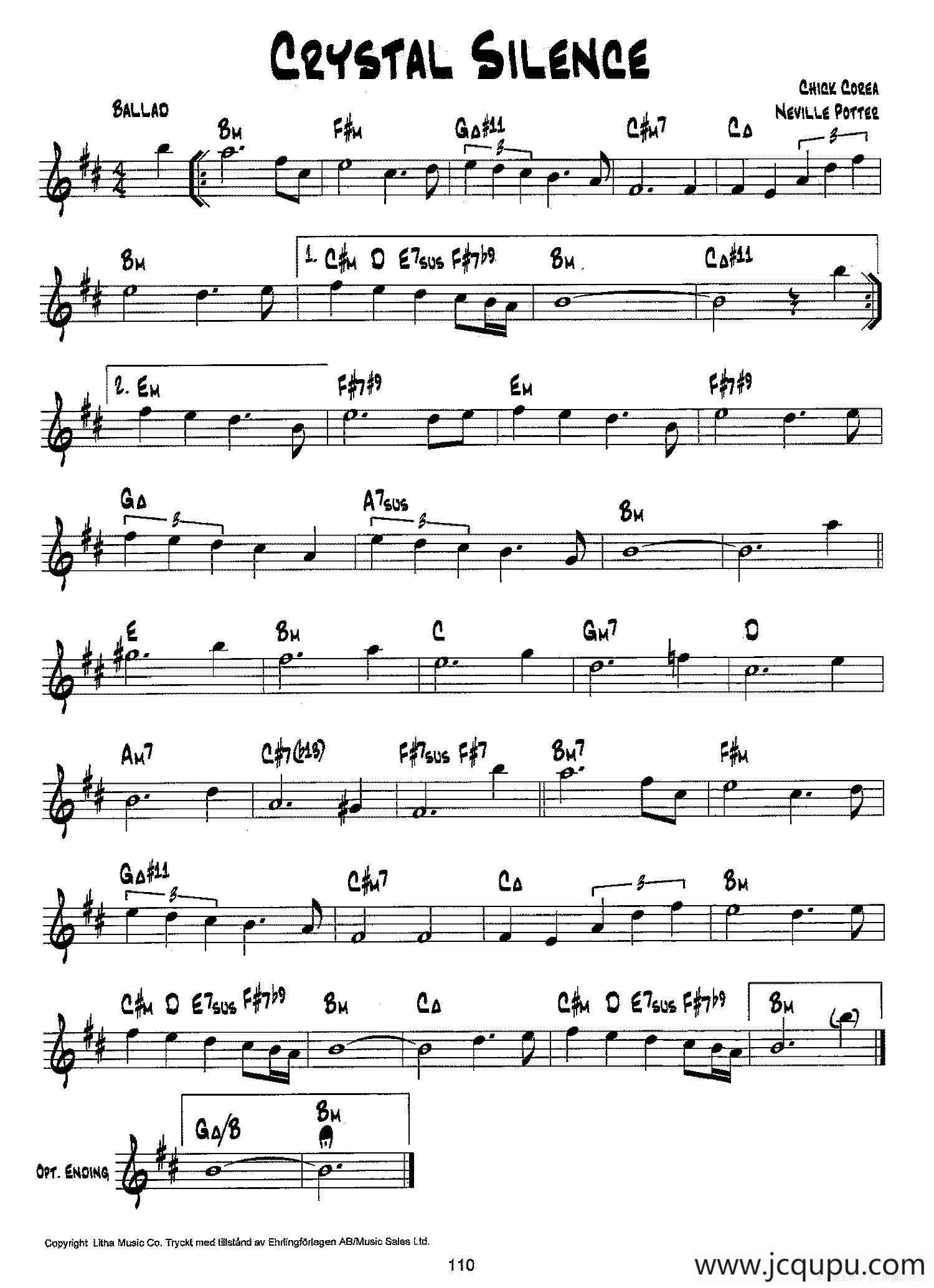 降B爵士乐谱：CRYSTAL SILENCE简谱