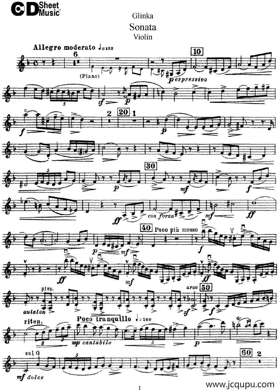 Gli<x>nka Sonata简谱